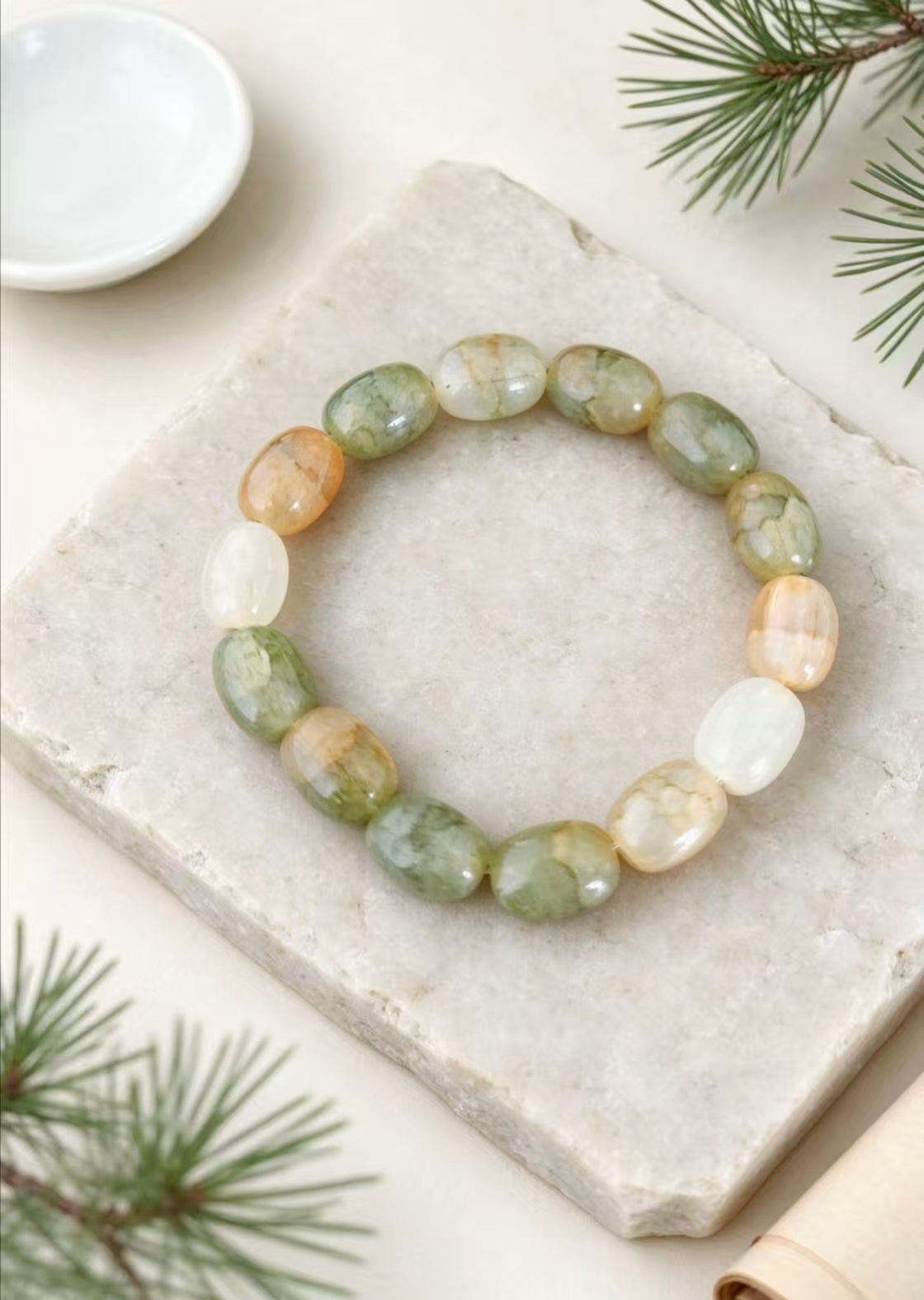 ZORZU Handmade Irregular Green Stone Bracelet, new‑Chinese Style Jewelry