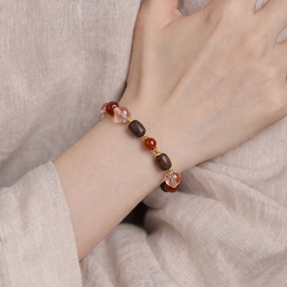ZORZU Handmade Nanhong Agarwood Bracelet, New‑Chinese Jewelry