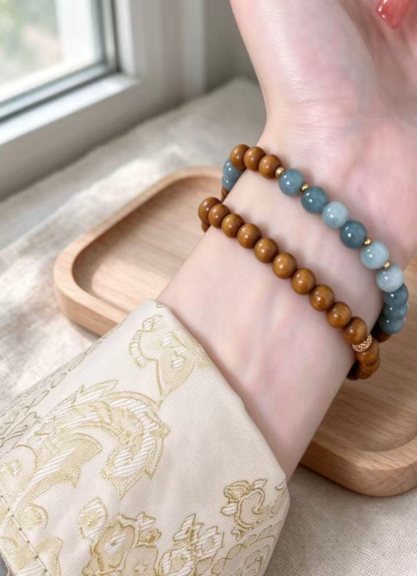 ZORZU Handmade Double Wrap Bracelet with Blue Accent Beads, Zen Daily Wear