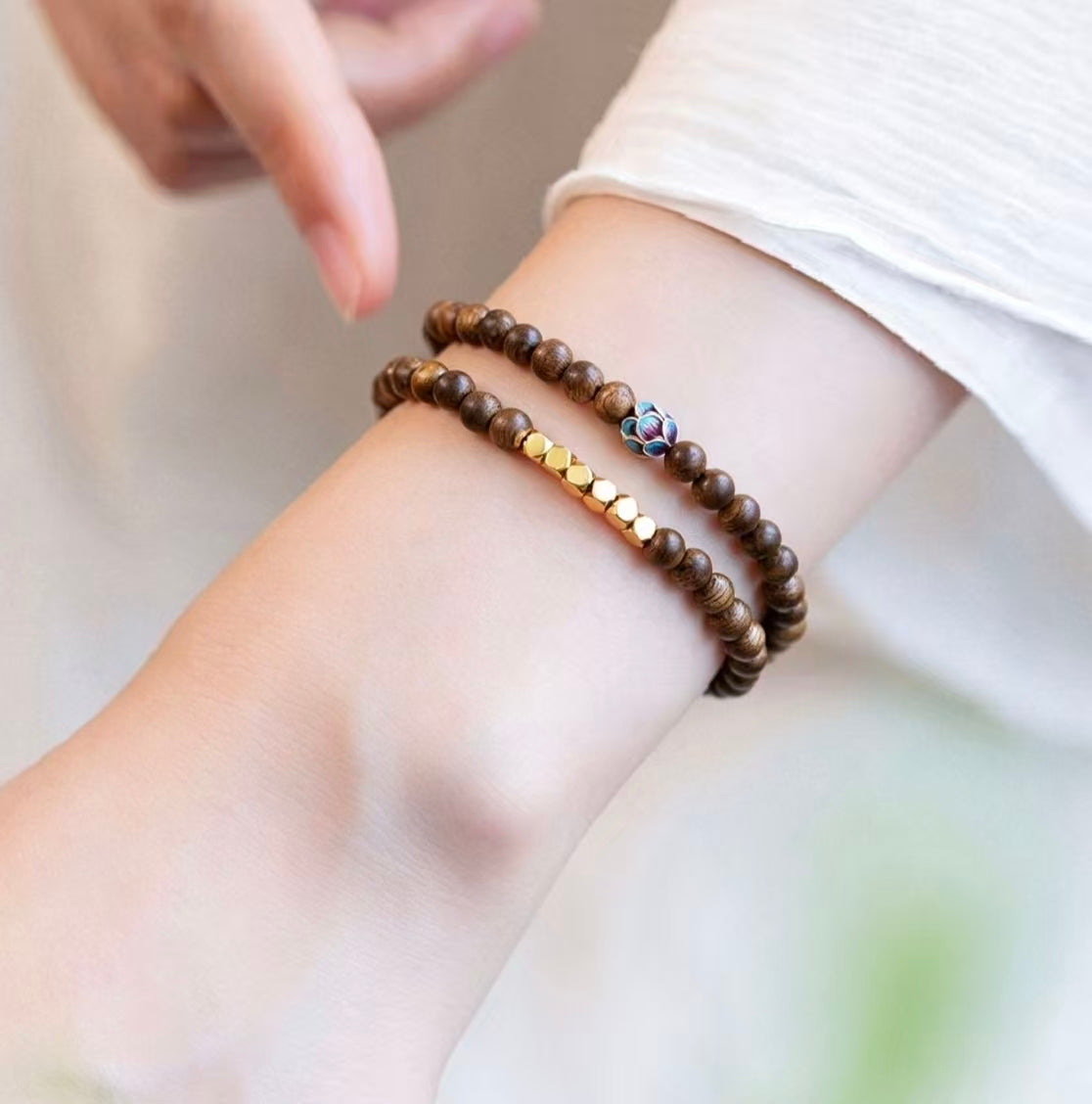 ZORZU Handmade Double Wrap Wood Bead Bracelet, Zen Daily Wear