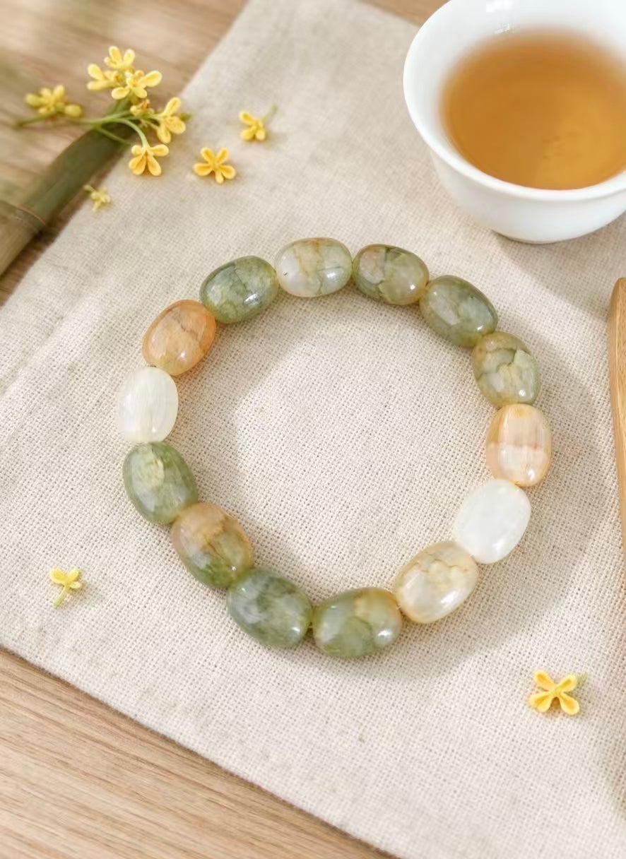 ZORZU Handmade Irregular Green Stone Bracelet, new‑Chinese Style Jewelry