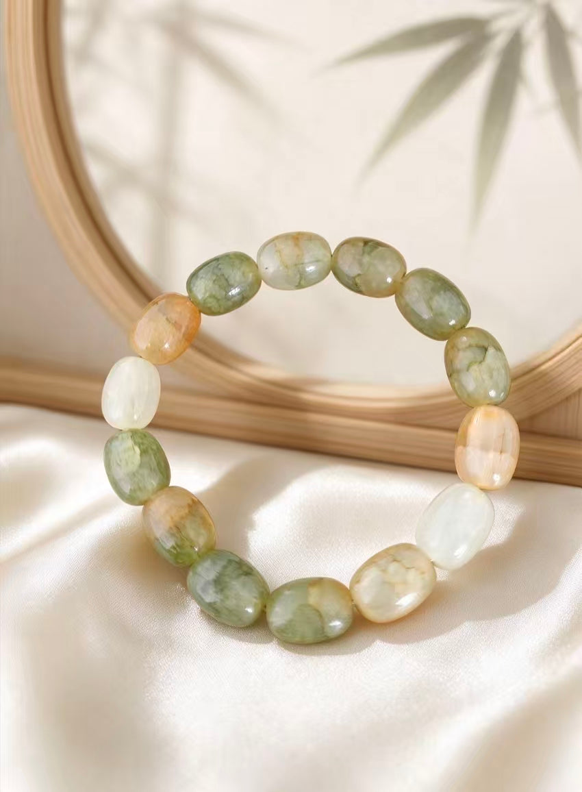 ZORZU Handmade Irregular Green Stone Bracelet, new‑Chinese Style Jewelry