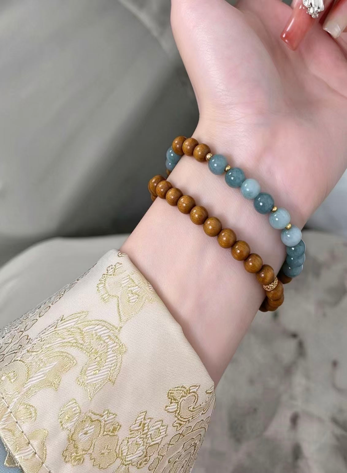 ZORZU Handmade Double Wrap Bracelet with Blue Accent Beads, Zen Daily Wear