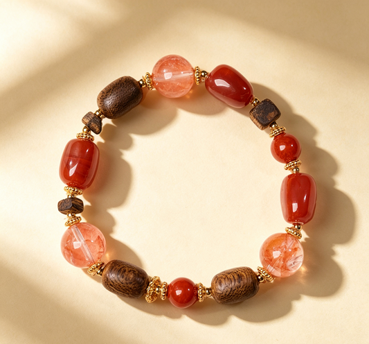 ZORZU Handmade Nanhong Agarwood Bracelet, New‑Chinese Jewelry