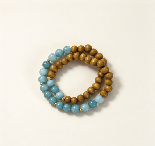 ZORZU Handmade Double Wrap Bracelet with Blue Accent Beads, Zen Daily Wear