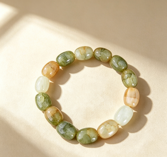 ZORZU Handmade Irregular Green Stone Bracelet, New‑Chinese Style Jewelry