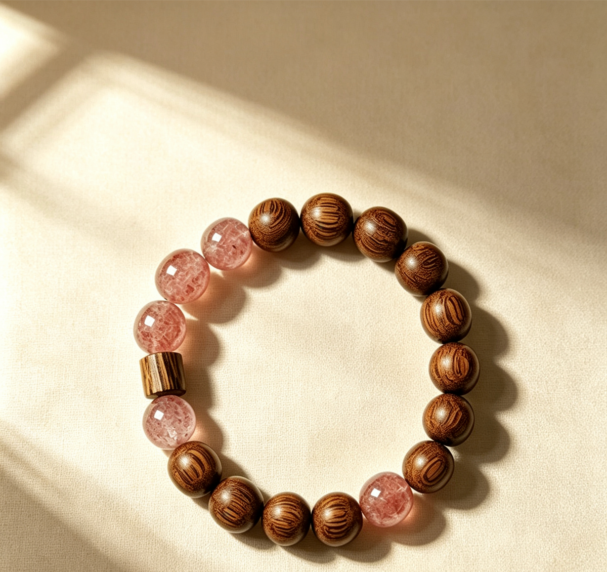 ZORZU Handmade Wood & Strawberry Quartz Bracelet, New -Chinese  style Jewelry