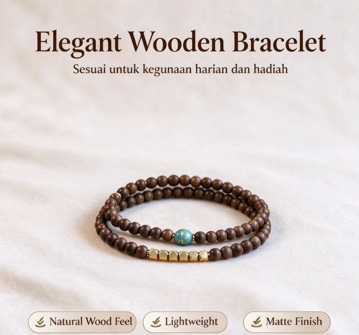 ZORZU Handmade Double Wrap Wood Bead Bracelet, Zen Daily Wear