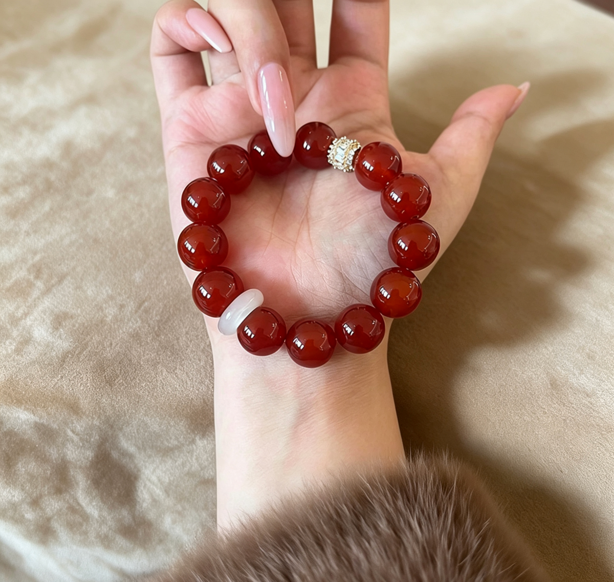 ZORZU Handmade Red Agate Bracelet, New‑Chinese style Jewelry